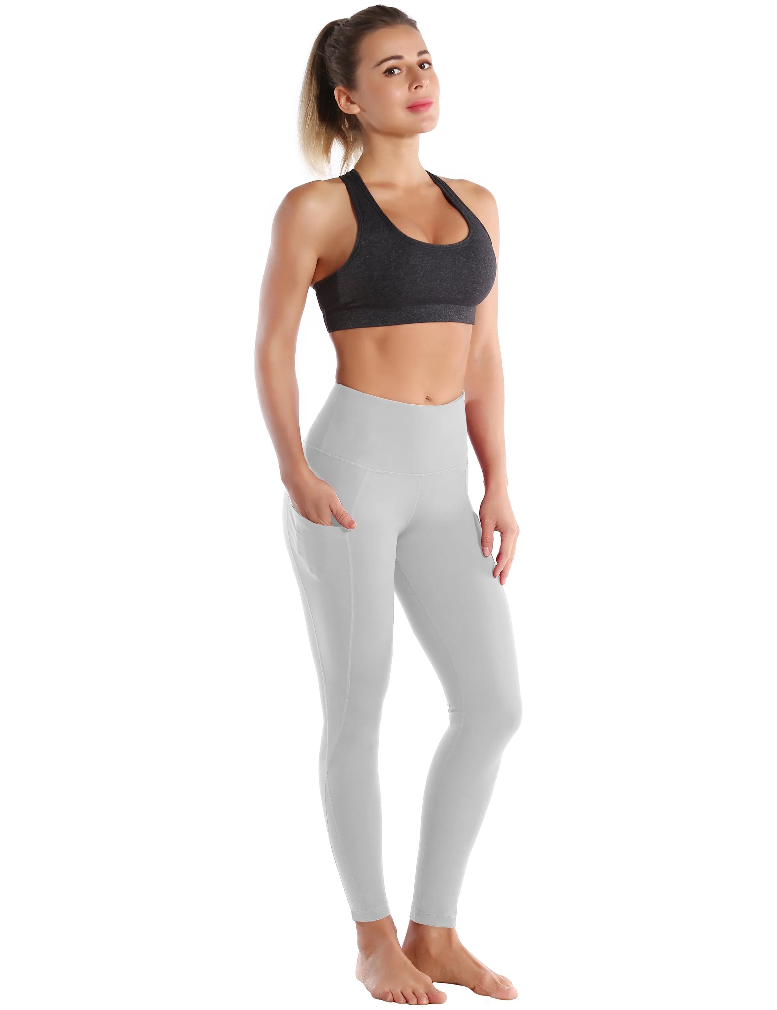 High Waist Side Pockets Jogging Pants lightgray ins_Jogging