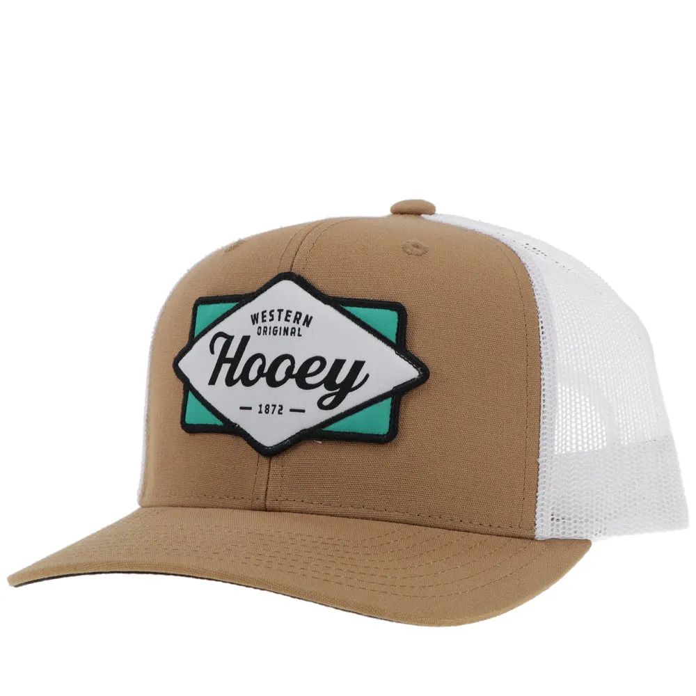 "Diamond" Hat Tan/White w/Teal/White & Black Patch